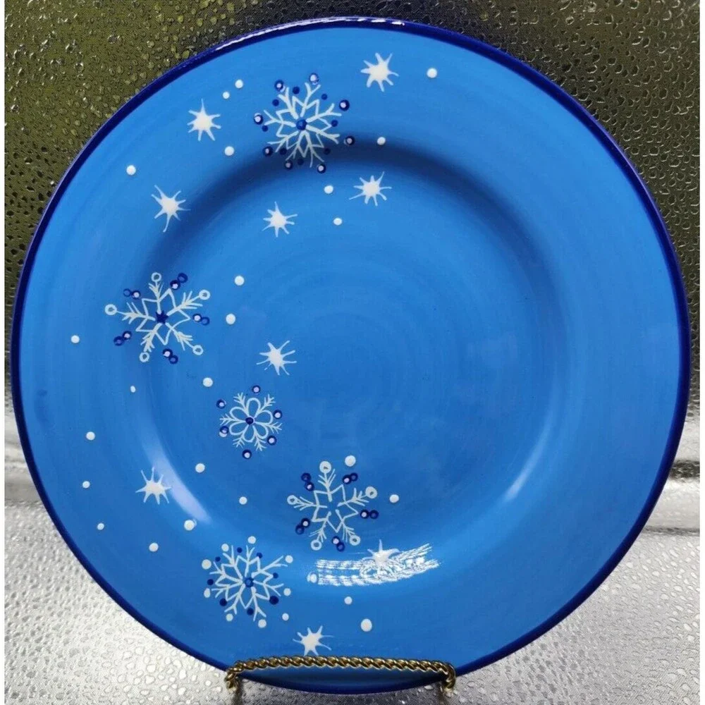 Pfaltzgraff Ice Crystals  Holiday/Winter Snowflakes Salad Plates (Set of Four)